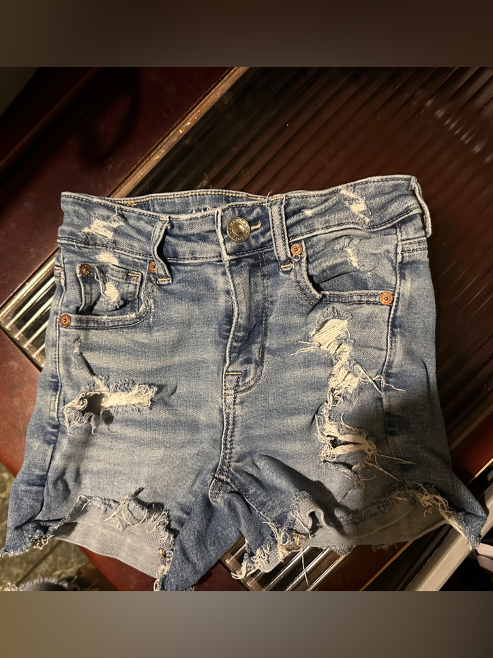 American Eagle Outfitters Distressed Light Blue Denim Shorts